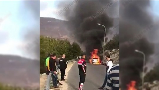 Po ngjitej për në Kishën e Laçit, makina merr flakë gjatë rrugës (VIDEO)