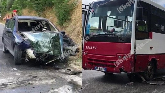 Makina përplaset me autobusin e udhëtarëve në Fier-Levan, krijohen radhë të gjata trafiku (VIDEO)