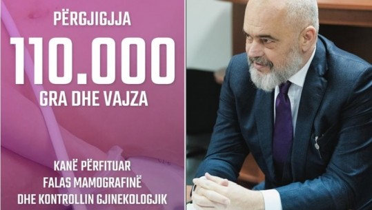 ‘100 ditë, 100 arritje’, Rama: 110 mijë gra dhe vajza kanë përfituar falas mamografinë dhe kontrollin gjinekologjik