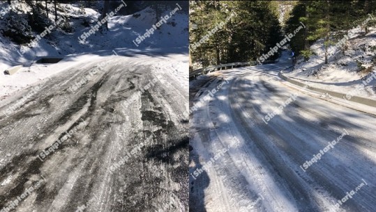 VIDEO/ Temperatura ekstrem të ulëta, rruga e Qafshtamës mbuluar nga akulli dhe shenjat e makinave që kanë rrëshqitur! Bashkia e Krujës s'merr masa për hedhjen e kripës