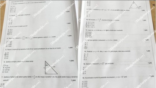 Matura Shtetërore/ Del teza e provimit të Matematikës (FOTO)