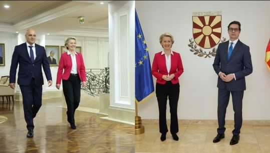 Von der Leyen në Shkup: Sigurova presidentin dhe kryeministrin e Maqedonisë së Veriut për anëtarësimin në BE