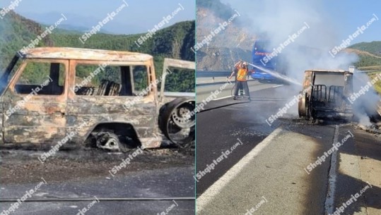 Makina luksoze shkrumbohet plotësisht në Lezhë, shpëtojnë dy të rinjtë, dyshohet se mori flakë në lëvizje (FOTO)