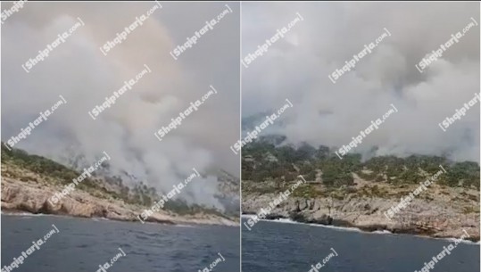 Zjarr në Karaburun, flakët në drejtim të Gjirit të Gramës! Ndërhyrja e vështirë për shkak të terrenit (VIDEO)