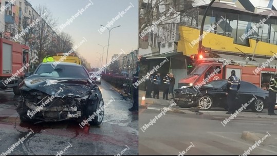 Aksident i rëndë tek ura e Vasil Shantos në Tiranë, 'BMW-ja' luksoze përplaset me makinën e policisë! 4 të plagosur (VIDEO)