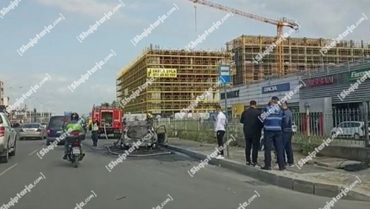 Përfshihet nga flakët taksia në ish sheshin Shqiponja në Tiranë! Mjeti bëhet shkrumb, s’ka të lënduar (VIDEO)