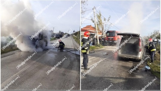 Shkrumbohet nga flakët një makinë në aksin Fier-Fermë, makina ‘pushtohet‘ nga tymi