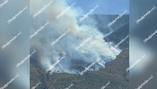 Gjirokastër, zjarri përfshin kullotat në fshatin Mashkullorë, zjarrfikësit punojnë për shuarjen e flakëve me mjete rrethanore