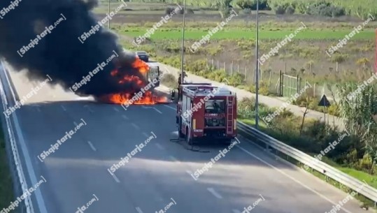 Kamioni përfshihet nga flakët në Bypass-in e Fierit! Shikoni videon 