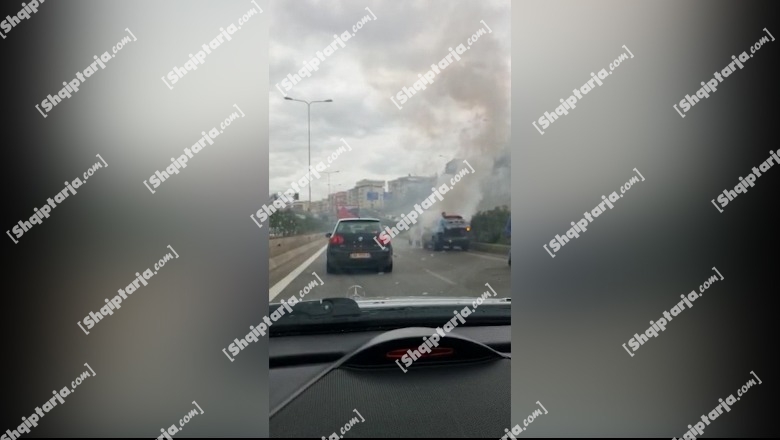 Tiranë/ Përfshihet nga flakët fuoristrada në Unazën e Re (VIDEO)