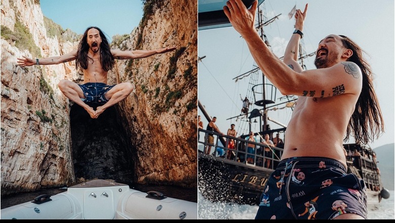 FOTOT/ DJ i famshëm amerikan, Steve Aoki shijon bregdetin e Vlorës! Viziton shpellën e ‘Haxhi Alisë’: Një nga më të bukurat që kam parë