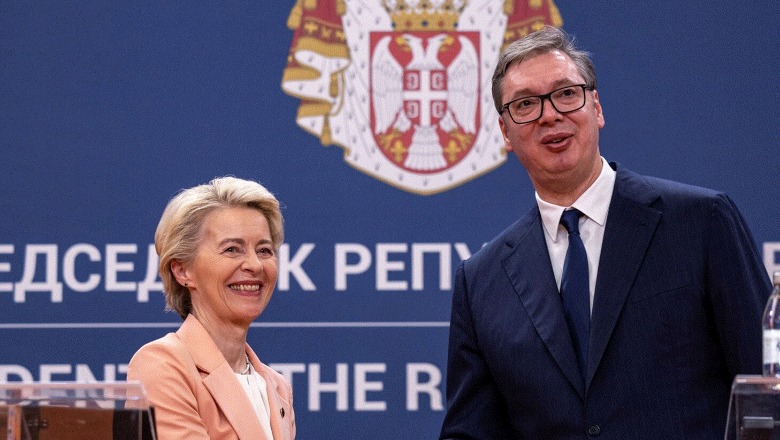 Von der Leyen takon Vuçiçin në Beograd: Serbia të përputhë politikën e saj të jashtme me atë të BE-së