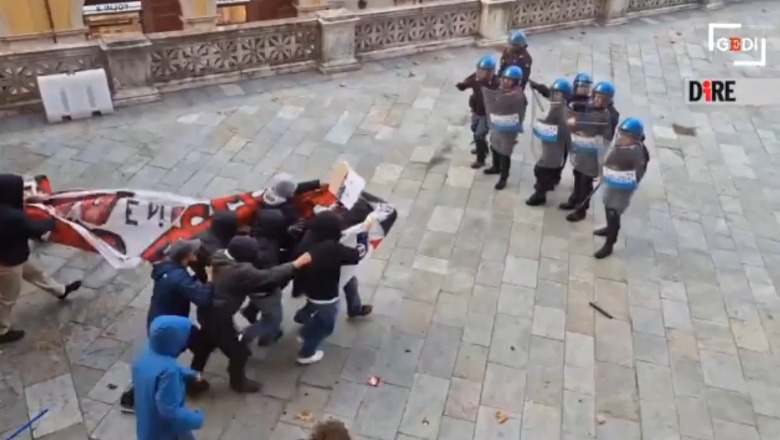 Bolonjë/ Po marshonte ekstremi i djathtë, antifashistët dalin në anti manifesim dhe përplasen ashpër me policinë (VIDEO)