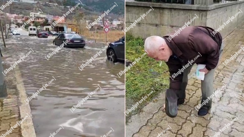 Bulqizë/ Reshje të dendura shiu, bëhet e pakalueshme rruga që lidh dy lagjet e qytetit! Banorët heqin këpucët për të kaluar (VIDEO)